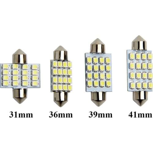 10Pcs Festoon 31mm 36mm 39mm 41mm C5W LED Dome Light Bulbs 16 SMD 3528 Car LED Interior Lights Auto Map Reading Lamps White 12V