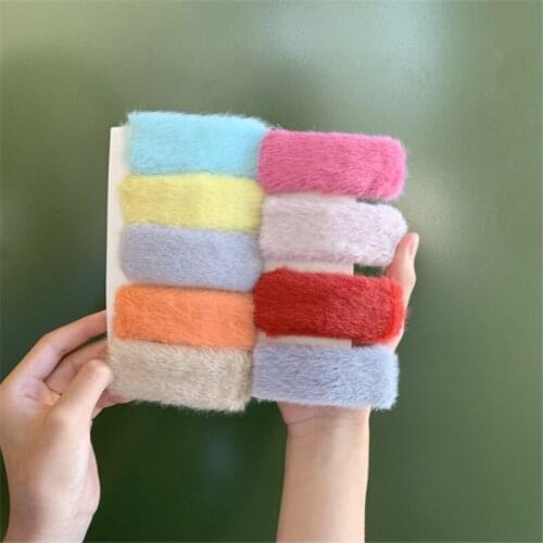 10pcs/Lot Winter Plush Square Hairpins Candy Color Faux Fur Hair Clip Barrettes for Girls Fashion Kids Hair Accessories Headwear