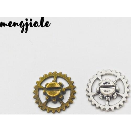 30pcs/lot Two Color Vintage Metal Zinc Alloy Small Steampunk Gear Charms Fit Jewelry Pendant Charms Making 14mm Dia