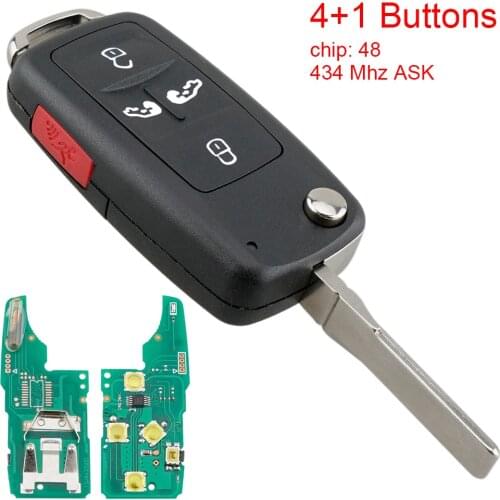 4+1 Buttons 434MHz ASK Flip Intelligent Remote Car Key Fob with ID48 Chip Fit for VW Volkswagen Sharan Multivan T5