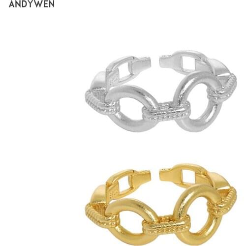 ANDYWEN 925 Sterling Silver Gold Plain Horoscope Chain Resizable Rings Irregular Geometric Special Luxury Women Luxury Jewelry