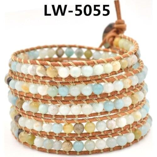 Asingeloo 4mm Amazonite Natural Stone Beads Handmade Jewelry Vintage Bracelets for Women Bohemia