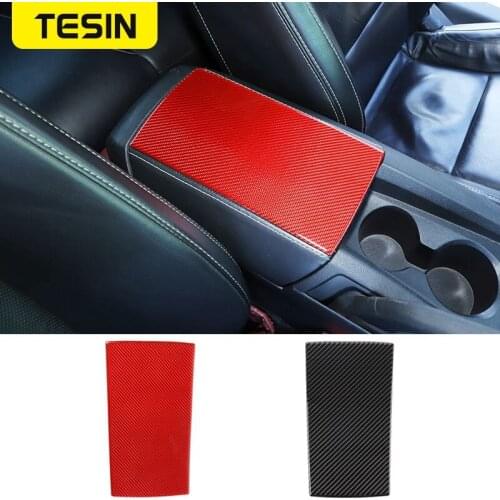 TESIN Carbon Fiber Car Armrest Box Panel Decoration Cover Trim Stickers For Chevrolet Camaro 2012-2015 Car Interior Accessories