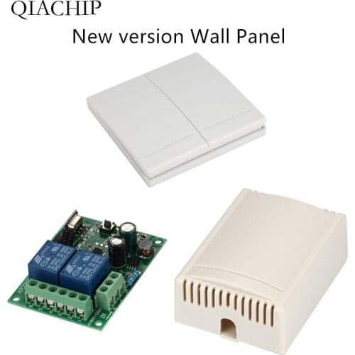 QIACHIP 433Mhz 220V 2CH Wireless Remote Control Switches Relay Receiver Module & 2CH Remote Controls Wall Panel RF Transmitter