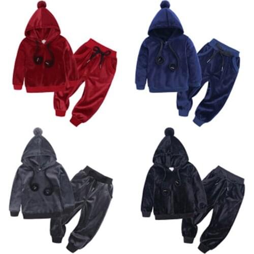 BFORTUNE New Girls Clothes Brand Girls Boys Long Sleeve Hooded Clothes Set Unisex Solid Tops+Pants Outfits Vetement Enfant Fille