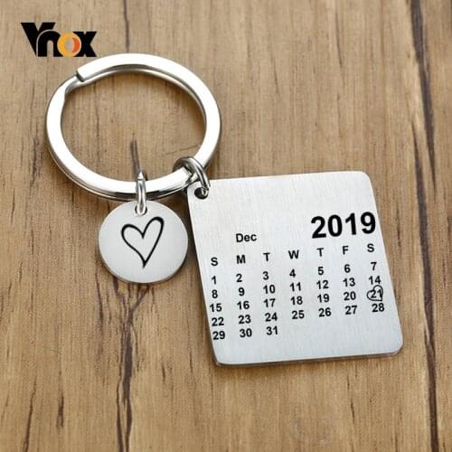 Vnox Personalize Love Date Anniversary Key Chain Stainless Steel Unisex Accessory Gift for Him