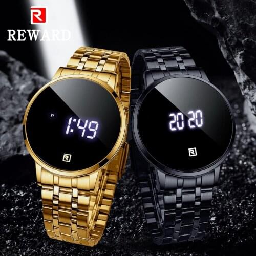 Reward Mens Digital Wristwatch Full Touch Screen Sport Waterproof Wrist Watch Luxury Stainless Steel Watches Timepiece for Men