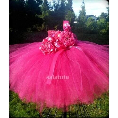 Rose Flower Spring Summer Autumn Winter Kids Clothes Children Princess Wedding Clothing Vestido tutu Costume Tutu Girls dress