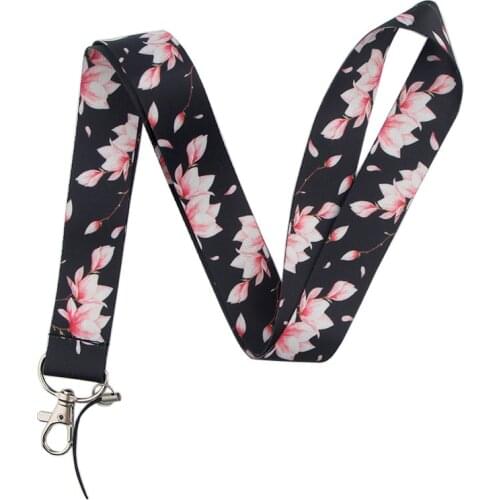 ER379 Cherry Blossoms Lanyards ID Badge Holder ID Card Pass Mobile Phone Straps Badge Rope Chain Necklace