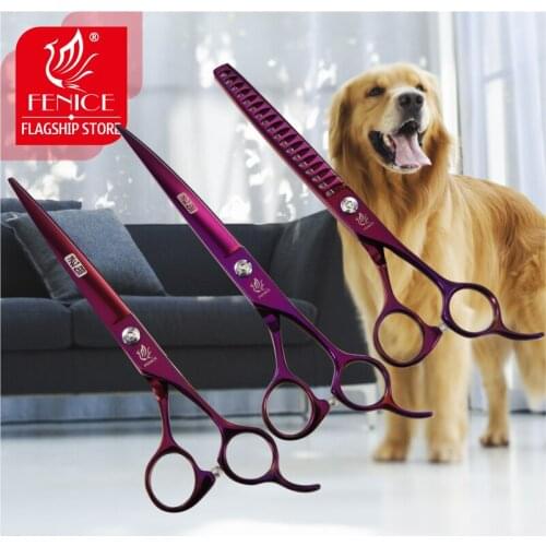 Fenice Professional Pet Grooming Scissors Set Purple Straight Curved Thinning Dog Hair Shear JP440C