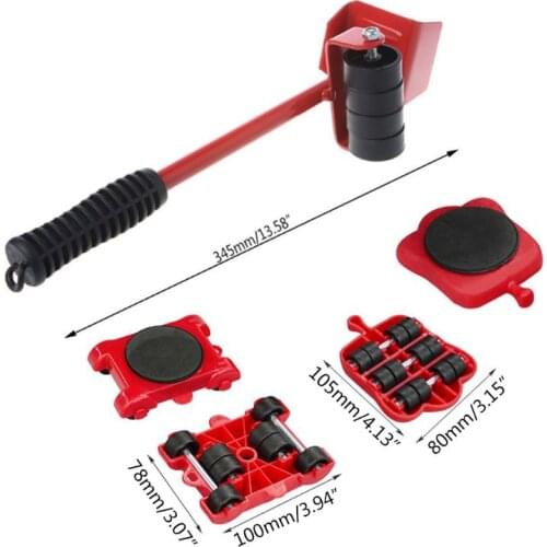 Furniture Mover Tool Transport Lifter Heavy Stuffs Moving 4 Wheeled Roller with 1 Wheel Bar Set Professional Device