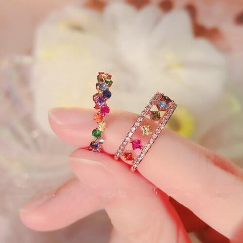 Delicate Jewelry 585 Rose Gold Engagement Adjustable Rings for Women Cute Multi-color Zircon Elegant Wedding Rings