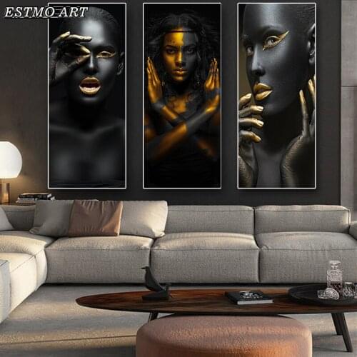 Canvas Painting Posters Black Gold African Nude Woman Cuadros and Prints Scandinavian Wall Art Picture Posters Figure Painting