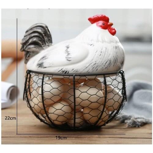 Ceramic Egg Holder Chicken Wire Egg Basket Fruit Basket Creative Collection Ceramic Hen Oraments Decoration Kitchen Accessories