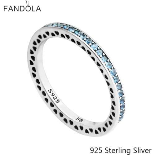 925 Sterling Silver Ring Radiant Hearts, Air Blue Enamel & Sky Blue Spinel Charms European Style Jewelry CKK