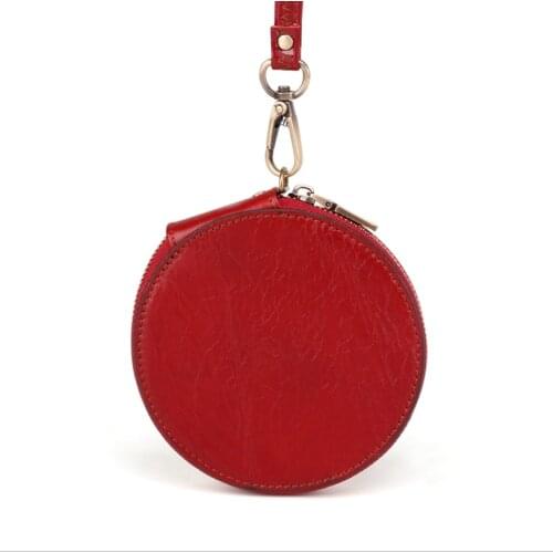 Genuine Leather Super Mini Cute Coin Purse Vintage Fashion Cylindrical Storage Bag Key Bag Daily with Leather Wrist Band