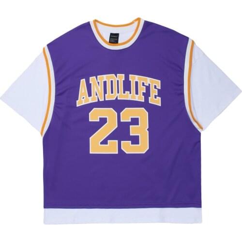 Letter Printing Fake Two Pieces Short Sleeve T-shirt Mens Sports Contrast Stitching Tshirts Oversized Men Tees For Man Clothes