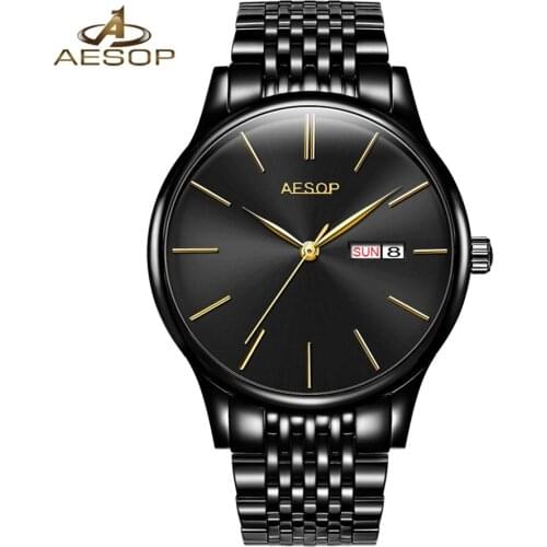 AESOP Luxury Men Classic Date automatic Mechanical Watch Self-Winding Black Stainless Steel Strap Wrist Watch Male Luxury Clock