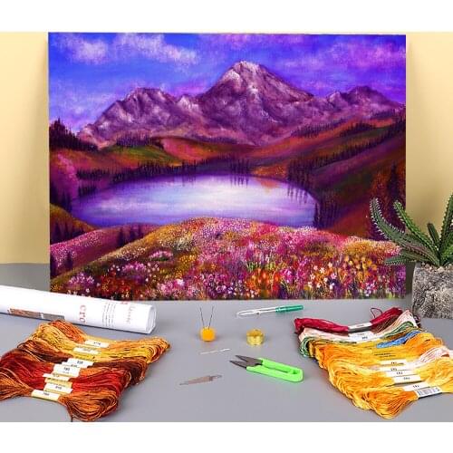 Natural Scenery Evening Spring Printed 11CT Cross-Stitch DIY Embroidery Complete Kit DMC Threads Painting Knitting Counted
