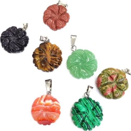 Wholesale 10 Pcs Silver Plated Flower Shape Tiger Eye Stone Pendant for Gift Green Aventurine Plant Jewelry