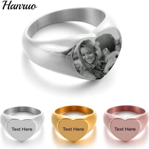 Personalized Custom Name Rings Heart Shape Engrave Photo Logo Name Signet Ring Stainless Steel Finger Gifts For Women Jewelry