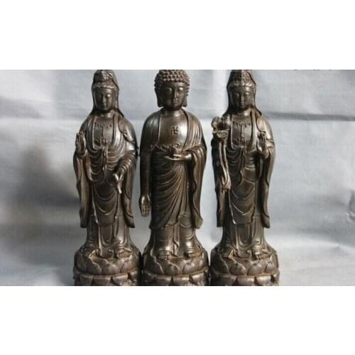 Song voge gem S0700 Tibet Buddhism Temple Copper Bronze Three Saints of the West Buddha Set statue