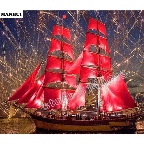 Full Square Diamond 5D DIY Diamond Painting Red sailboat Embroidery Cross Stitch Rhinestone Mosaic Painting Home Decor BCD379