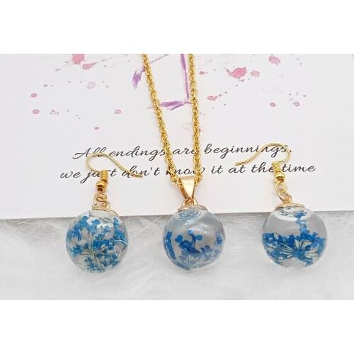 Gold-plated Ear Hook Chain Daisy Crystal Glass Wishing Ball Handmade Earrings Earrings Pendant Necklace Jewelry Set Jewelry