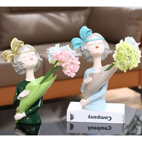 Modern Nordic Butterfly Girl Hugging Flower Vase Decorative Vases Ceramic Dector