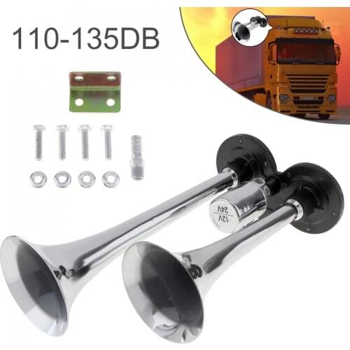12V / 24V 110-135dB Super Loud Dual Trumpet Train Air Horn for Boat Train Car Vehicle