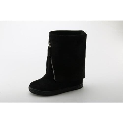 Height Increasing 2021 Winter Shoes Woman Furry Fur Snow Boots Plush Luxury Platform High Heels Wedge Suede Leather Shoes