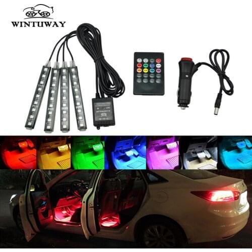 WINTUWAY Car RGB LED Decorative Atmosphere Lamps Auto RGB Pathway Floor Light Car Interior Light With Remote 12V