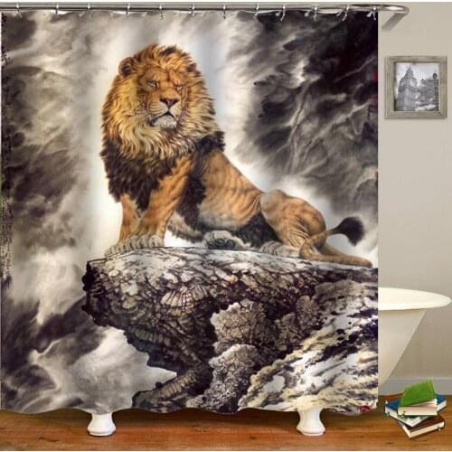 Dafield Lion Shower Curtain Head Print Colorful Waterproof Polyester Bathroom Animal Wild With Hooks