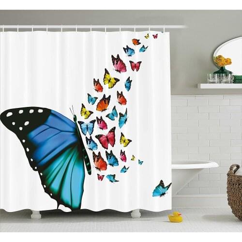 Butterfly Shower Curtain Creative Conceptual Artwork Monarch Wings Colorful Realistic Natural Wildlife Bathroom Curtains