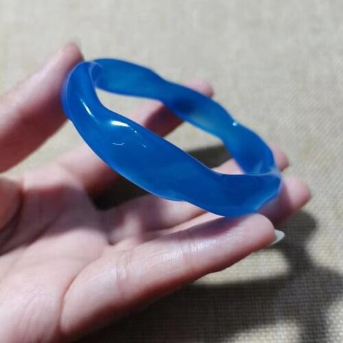 100% Class A Natural Chalcedony blue bracelets women handcarved jade bangle jewelry jadeite bangles Real agate gift bracelet