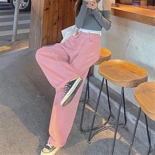 New Spring Fashion Jeans Women Pants Wide Lege Denim Pants Vintage Streetwear Pink Straight Casual Trousers Jean Femme