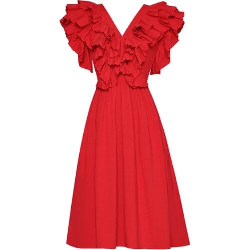 Runway Fashion Designer Summer New WomenS Holiday Party Casual Vintage Elegant Chic Sexy Pleated Ruffle High Quality Dress