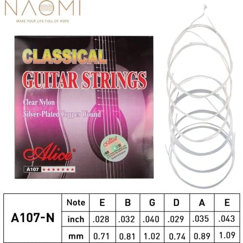 NAOMI Original Alice 1 Set Classical Guitar Strings Clear Nylon Core Silver Plated Copper Alloy Wound Normal Tension A107-N