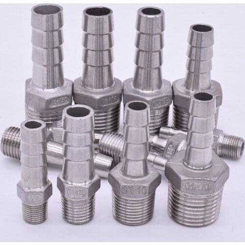 10pcs Hose Barb I/D 8mm x 3/8" BSPT Male Thread 304 Stainless steel coupler Splicer Connector fitting for Fuel Gas Water