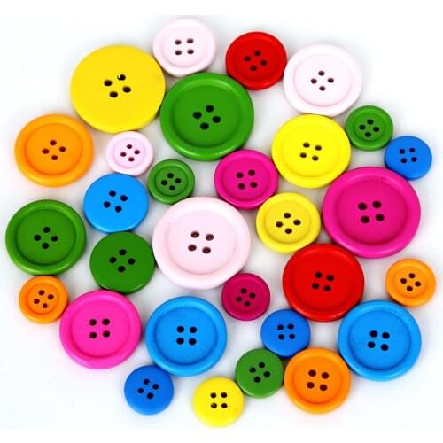 20-100Pcs 15/20/25/30mm Random Mixed Color Four Holes Round Wood Flatback Sewing Button For DIY Sewing Apparel Craft Accessories