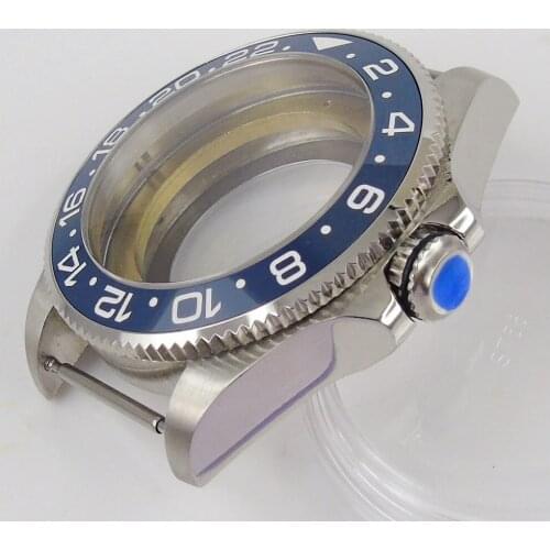 43mm sapphire glass Blue ceramic Watch Case fit 8215 2836 movement