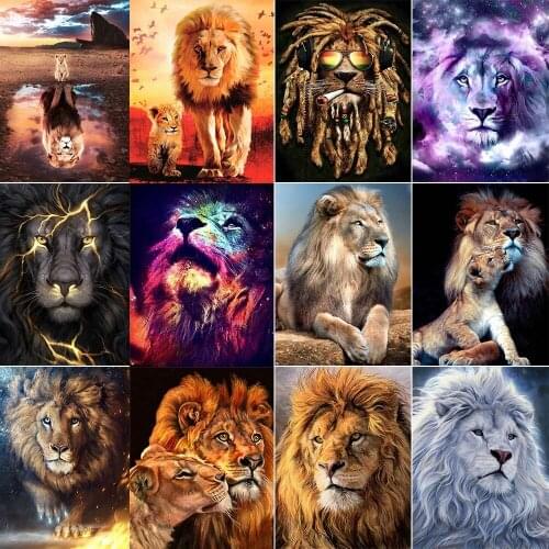 Full 5D Diy Square Diamond Embroidery Mosaic Rhinestone Gift Paintings Animals Lion Pictures Wall Art Home Bedroom Decoration