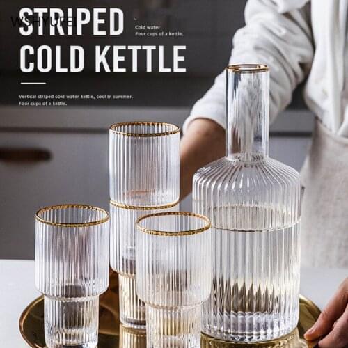 Kitchen Accessories Japanese Glass Cup Outline In Gold Milk Tea Cup Heat Resistant Wine Mug Teapot Ice Cold Kettle Drinkware