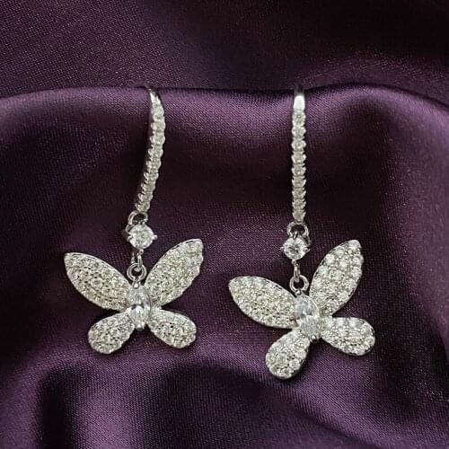 ANZIW Fashion 925 Sterling Silver Butterfly CZ Drop Earring Silver Dangle Earring Women Engagement Wedding Party Jewery Earrings