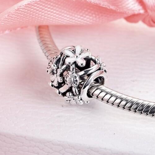 Openwork White Daisy Flower Charm 925 Sterling Silver Beads for Jewelry Making Fit Bracelets Necklaces DIY for Women Gift 021166