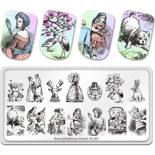 BeautyBigbang Ancient Style Nail Stamping Plates New Animals Bear Character Design Fairy Tales Nail Art Stamps Template XL-001