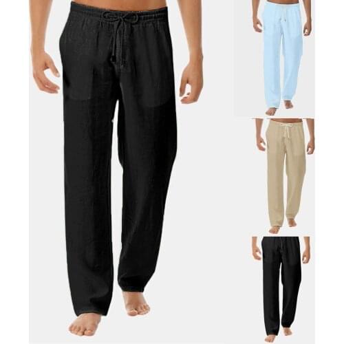 Men Fashion Cotton Linen Pants Male Loose Casual Simple Thin Straight Pants Elastic Waist Casual Trouser Pantalones Hombre