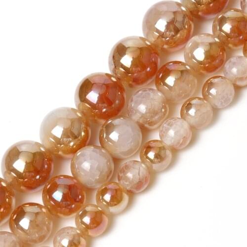 Natural Stone Beads Orange Plated Cracked Agates Round Beads for Jewelry Making Bracelets Needlework DIY Accessories 6 8 10mm