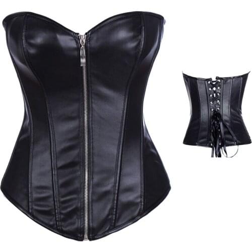 Comeondear Push Up Sexy Corsets Plus Size Slimming Body Shapewear Gothic Faux Leather Overbust Busiter Corset With Zip A2803
