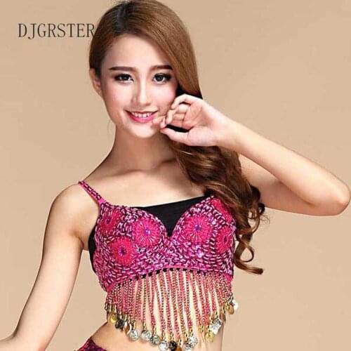 DJGRSTER Belly Dance Bra with Coins Bellydance Top Bollywood Clothing Costume India Dancing Tops Clothes For Dancing